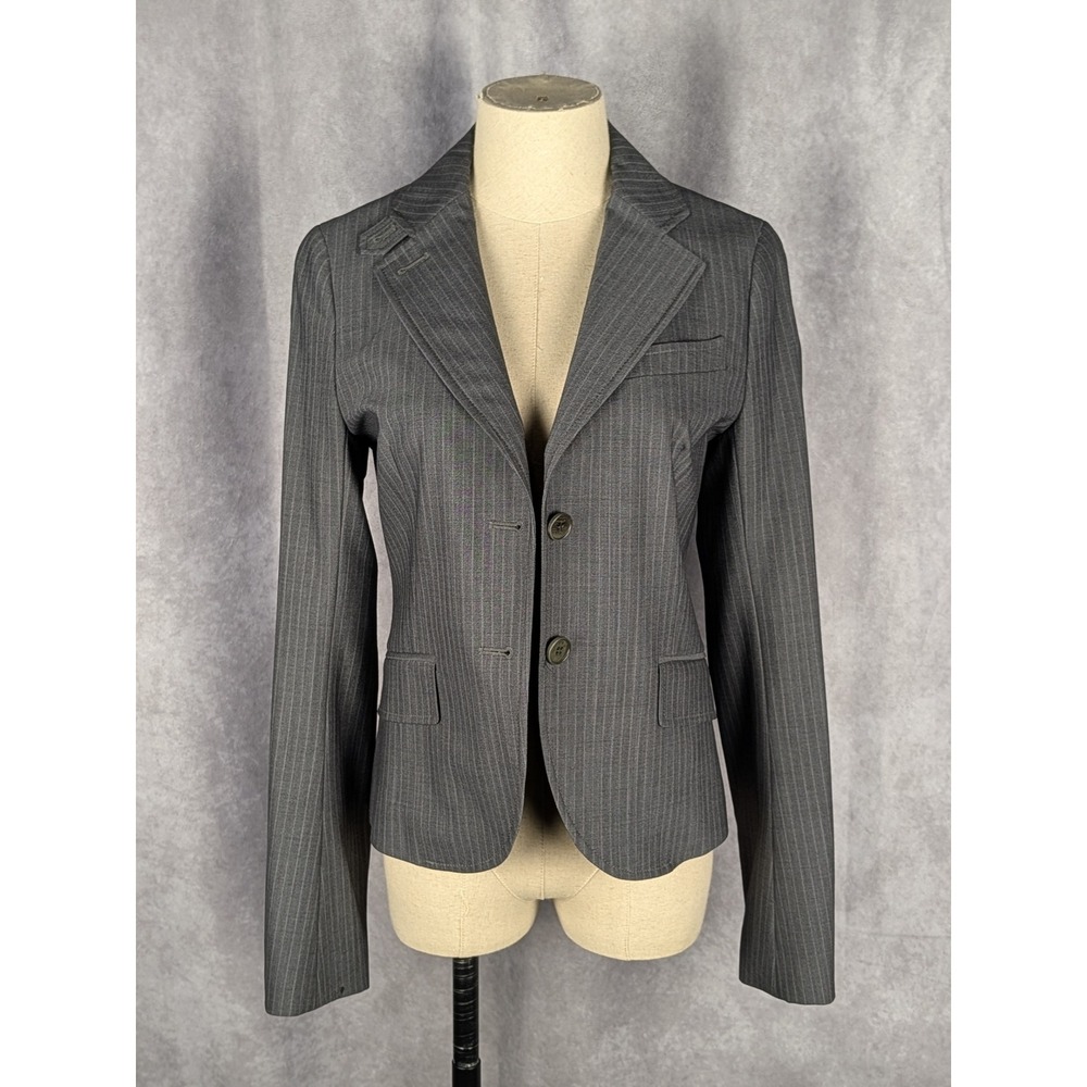 Theory Womens Gray Pinstripe Two Button Tailored Blazer Jacket Size 4